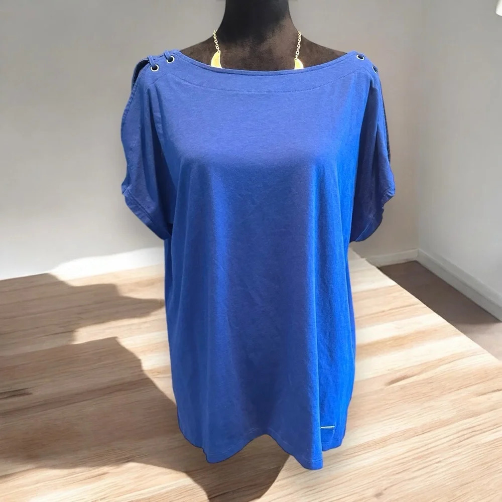 Peck &‎ peck royal blue casual top lace up grommet shoulder/cutout doleman XL